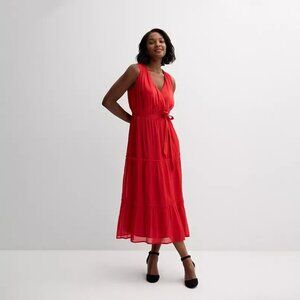 Draper James Women's Red Sleeveless Tiered A-Line Pull Over Maxi Dress Sz L NWT